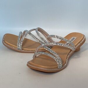 Steve‎ Madden Women's Spice Embellished Rhinestone Flat Sandals Slides Size 8